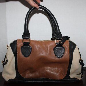 Audrey Brooke Genuine Leather Satchel - Colorblock - Gold Hardware